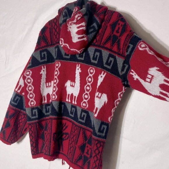 Tejidos Ruminahui Red Alpaca Zip Front Wool Sweater L - Picture 14 of 15